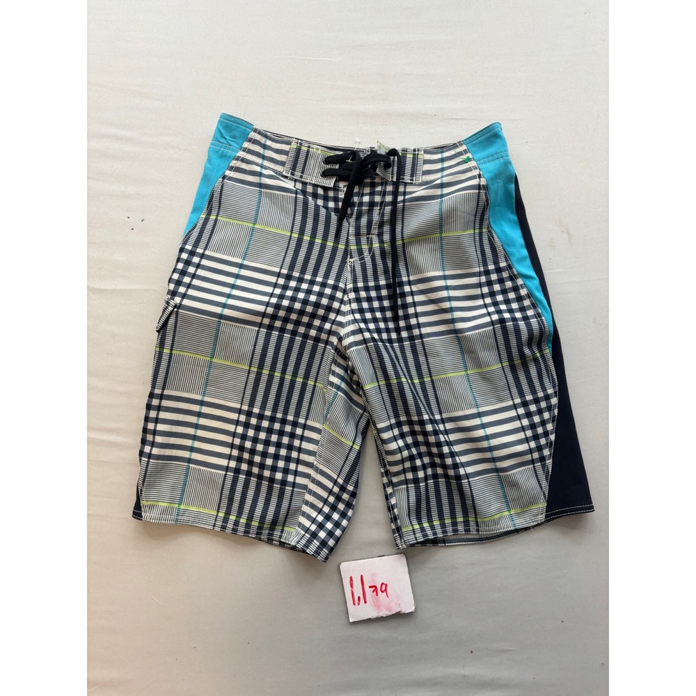 Arizona Jean Co Mens Plaid Board Shorts Blue Navy Swim Trunks Size 30 Cargo